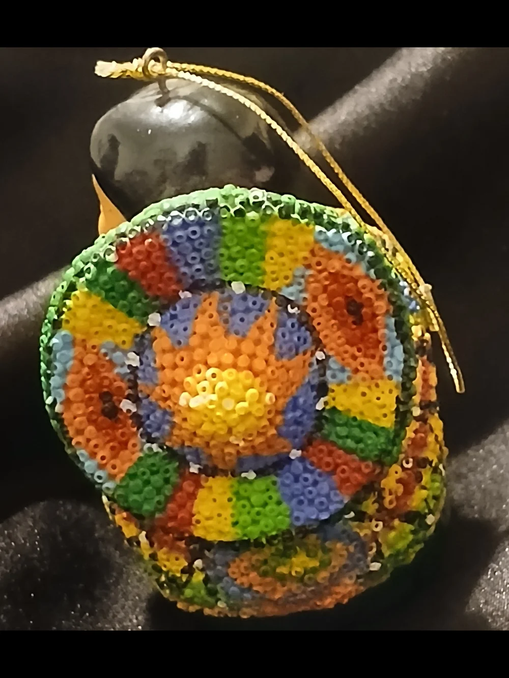 Handcrafted Mexican Folk Art Ornament  Intricate Sombrero Huichol Style Beaded